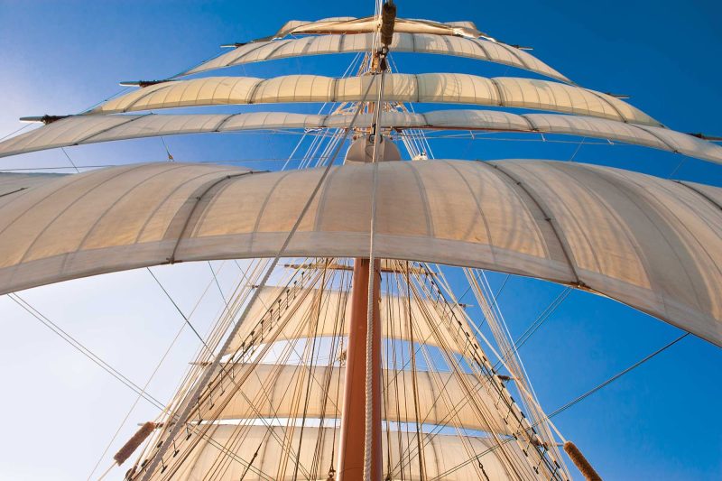 The Lindblad-National Geographic Expeditions ship Sea Cloud sports 30 gorgeous square sails.