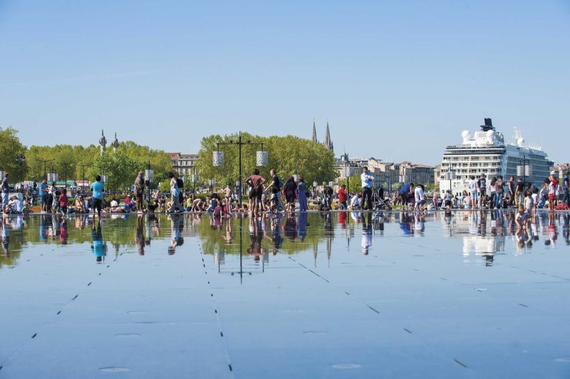 Miroir d'Eau is a reflecting pool close to the cruise terminal of Bordeaux, France.