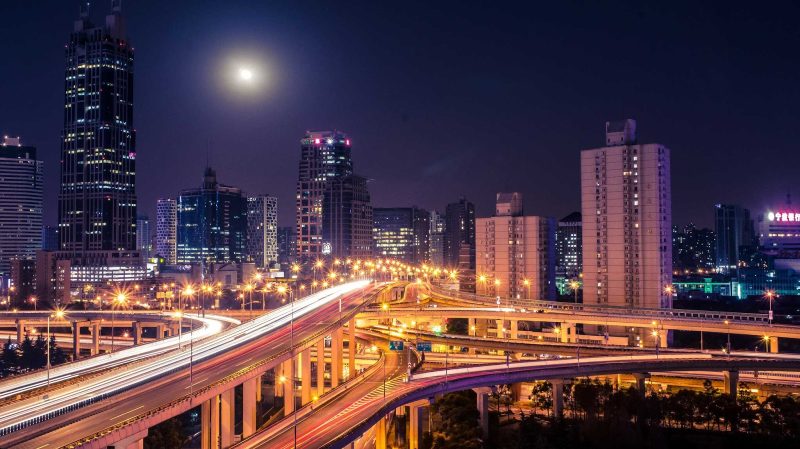 Shanghai cityscape at night (time-lapse photo).