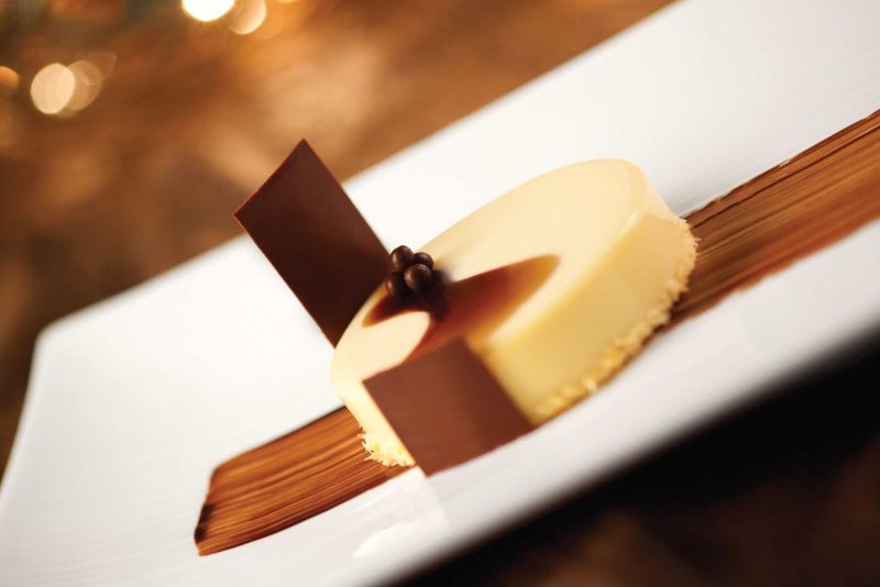 Coconut mousse with dark chocolate cream and crunchy roasted coconut, part of Chocolate Journeys on Princess Cruises.