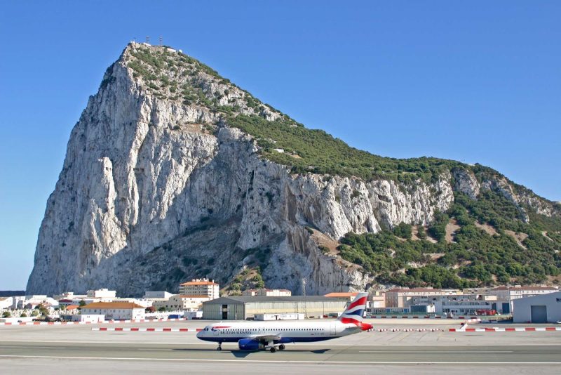 The Gibraltar Airport stands in the shadow of the Rock.