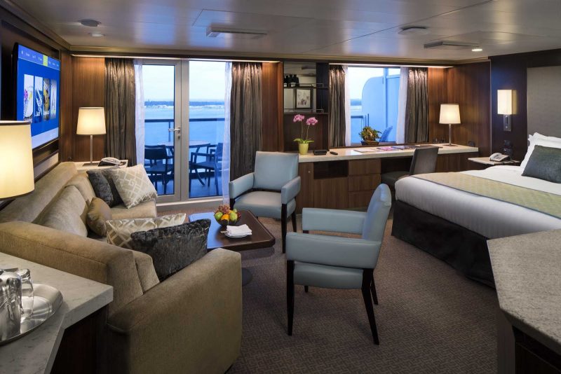 The Neptune Suite on Holland America's Eurodam features a king-size bed (or two doubles), large sitting area, dressing room, private veranda and floor-to-ceiling windows. 