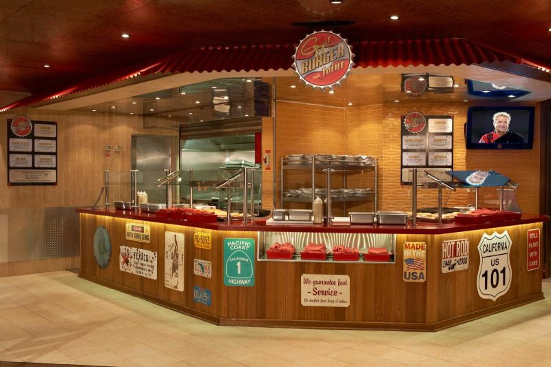 Kids and adults will love the off-the-grill hamburgers and hand-cut fries at Guy's Burger Joint, next to Carnival Liberty's pool.