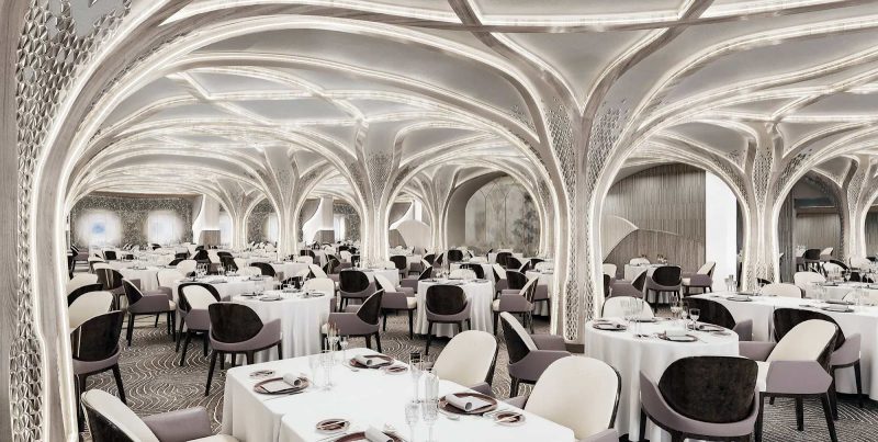 A look at the redesigned Compass Rose, the luxury line's signature dining venue, on Seven Seas Grandeur (digital rendering).