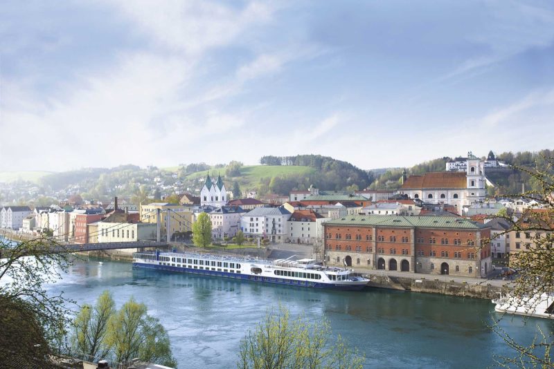 River Princess docks for a shore excursion in the picturesque town of Passau, Germany.