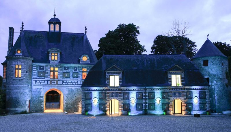 Dusk falls on Chateau du Bec-Crespin in Upper Normandy, France.