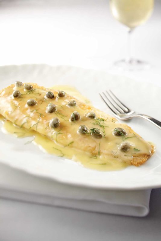 A sole dish served at Ocean Blue, the specialty seafood restaurant aboard Norwegian Breakaway and Norwegian Getaway.