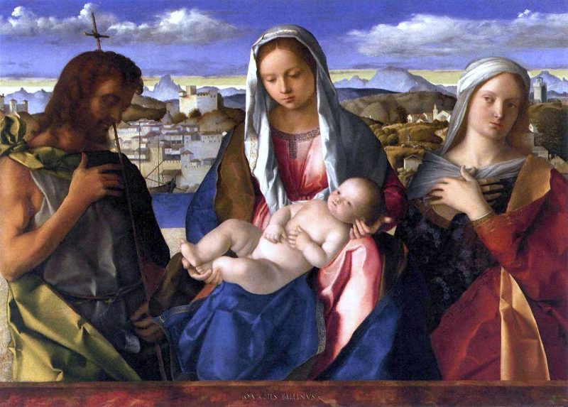 "Sacred Conversation" (c. 1490), oil on wood by Venetian Renaissance painter Giovanni Bellini at the Gallerie dell'Accademia in Venice, Italy.