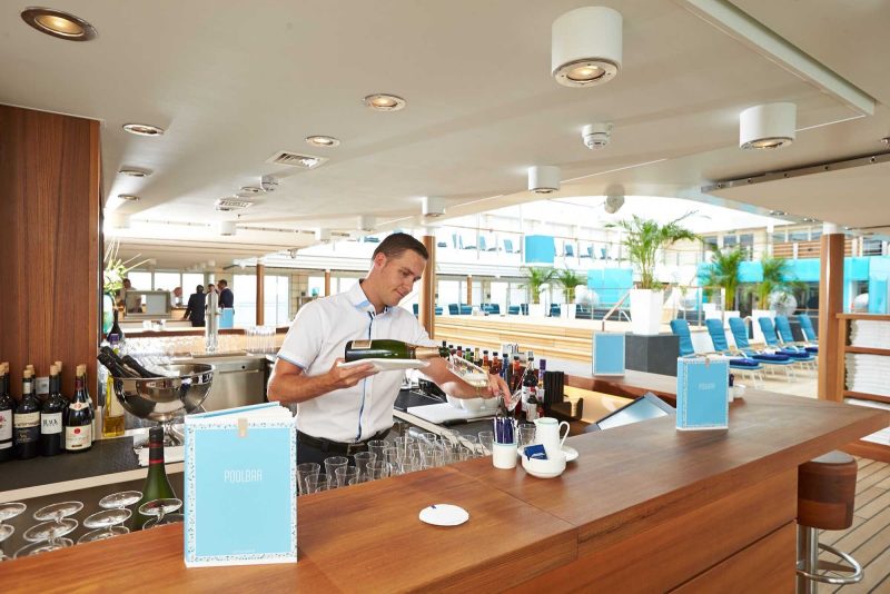 Have a glass of chilled wine and feel refreshed by the Pool Bar on deck 9 of Europa 2.