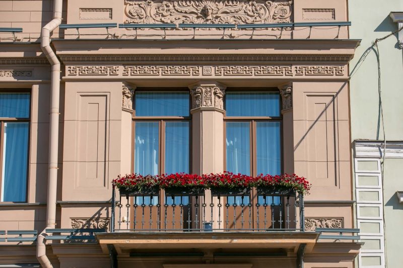 A balcony overlooking a canal  in St. Petersburg, Russia.