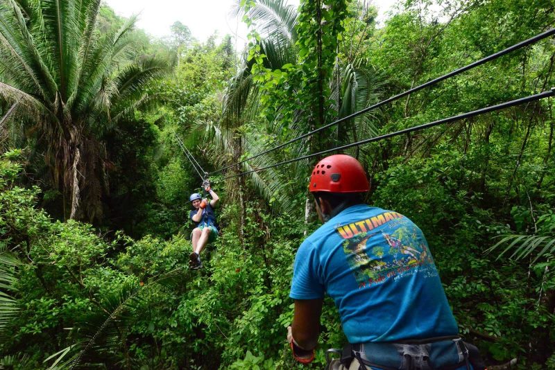 Ziplining in Belize.