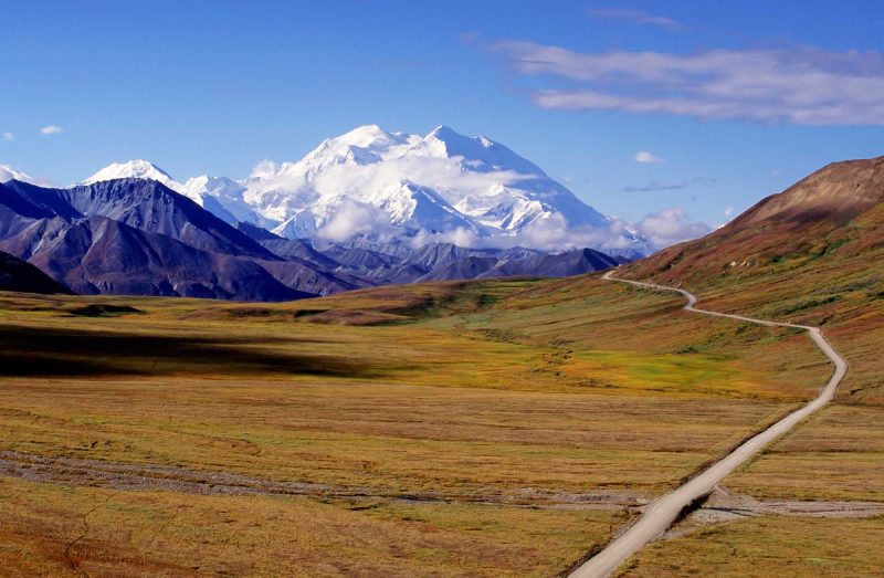 A ribbon of road leads to Mt. McKinley in Denali National Park, Alaska.
