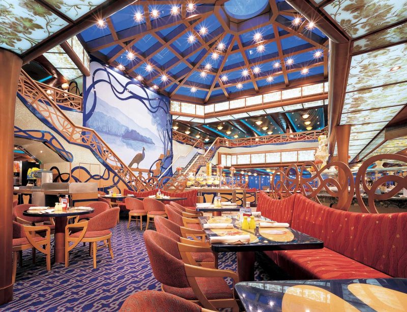 Emile's Restaurant, a popular grand buffet with carving stations on Carnival Liberty, is open from 7 am to midnight.