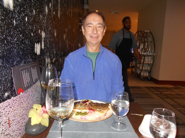 Richard seen here enjoying a spectacularly prepared, fresh and flaky sea bass