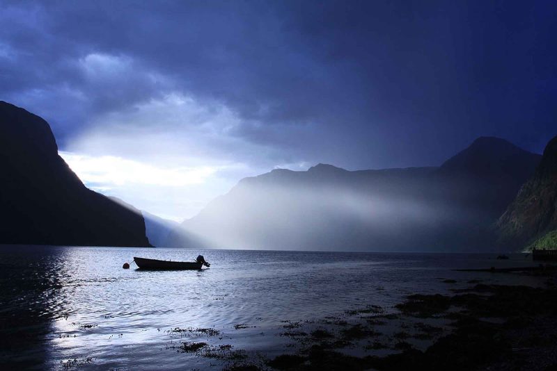 Dramatic mists in Aurlandsfjord bring to mind Nose gods and dragons.