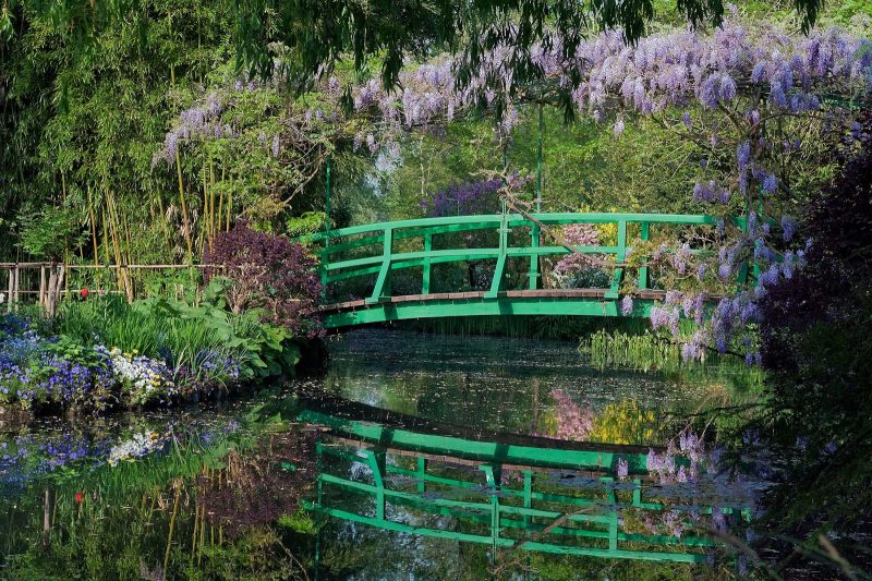 A Japanese footbridge in Giverny that inspired Claude Monet's water-lily paintings. 