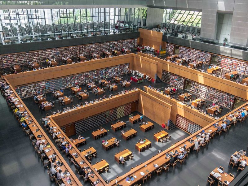 The National Library of China, the largest library in the world, contains millions of books.