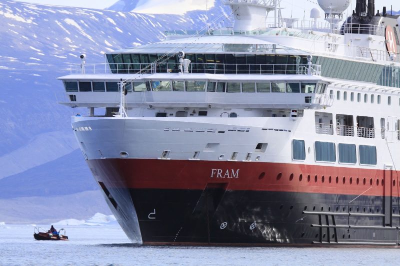 Hurtigruten's expedition ship Fram in Disko Bay, Greenland.