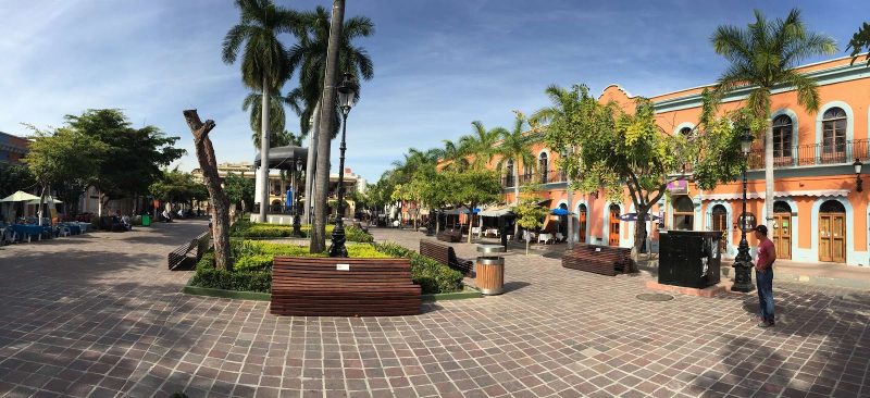 Panorama of the main plaza in Old Mazatlan, shot with an iPhone 5. 