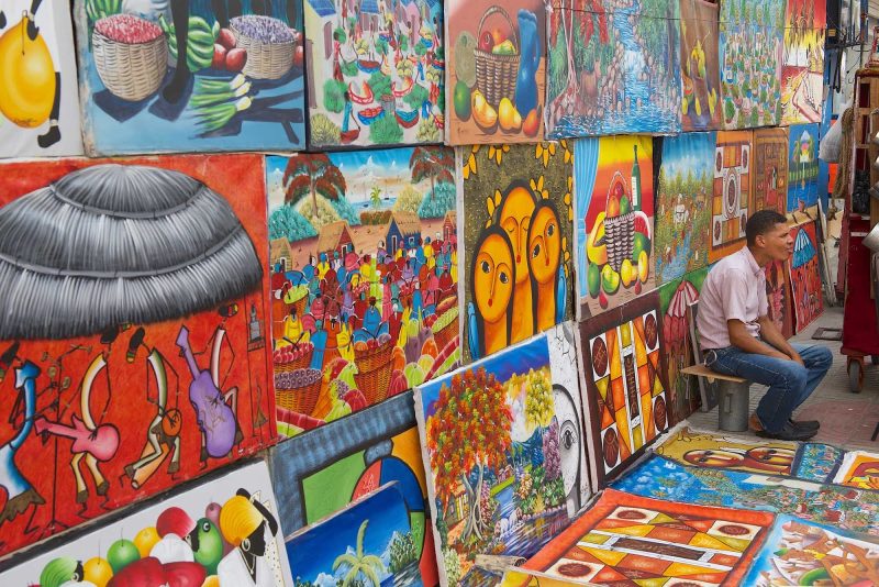 Artists ply their wares at a market in Cuba.
