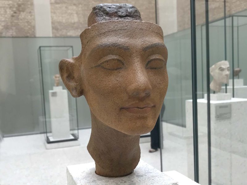 Head of a statue of a queen, Nefertiti or Merit-Aten, dating to 1335 to 1340 B.C. at the Neues Museum in Berlin.