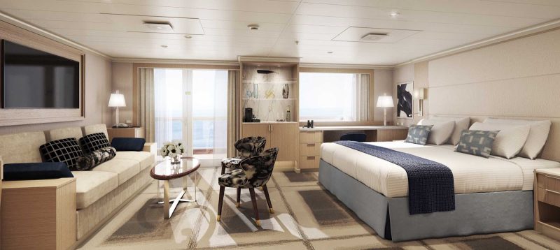 The Neptune Suite on Holland America’s Rotterdam offers modern design and includes a spacious veranda and a private concierge.