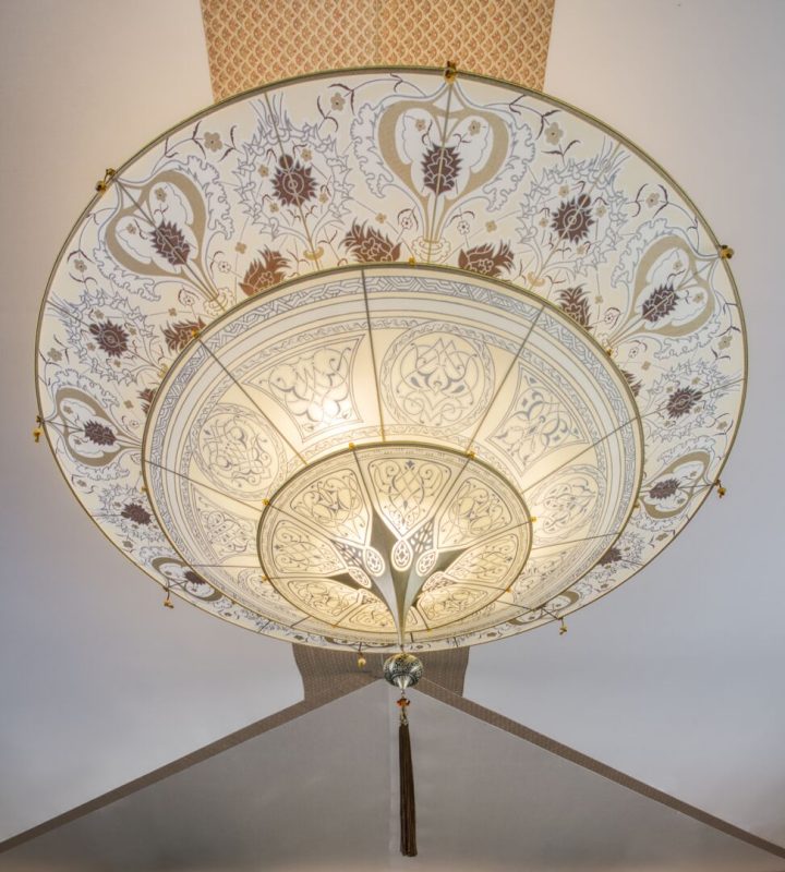 A Fortuny decorative chandelier in the lobby of Uniworld’s S.S. La Venezia.