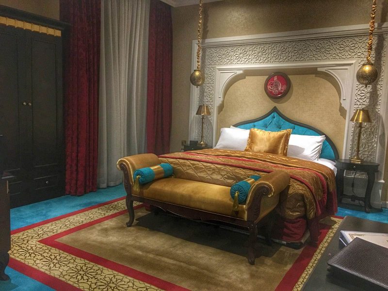 A look at an opulent bedroom at Saraya Corniche Hotel in Doha, Qatar.