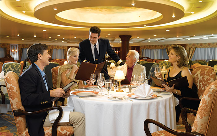 Oceania Sirena's Grand Dining Room offers classic cuisine.
