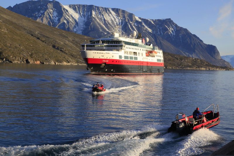 Hurtigruten's expedition ship Fram in Disko Bay, Greenland.