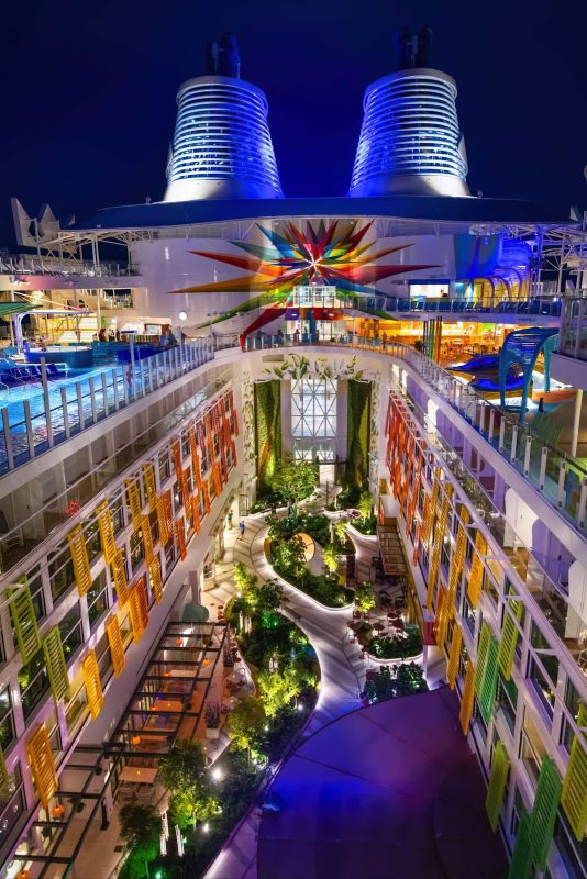 Night view looking down into Central Park on Icon of the Seas.