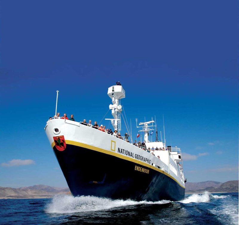 National Geographic Endeavour accommodates up to 96 guests and offers a grand open deck space where passengers can take in the Galapagos.