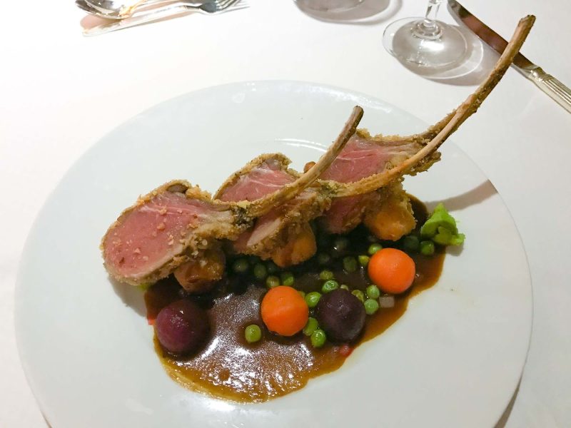 Roasted rack of lamb, aka lamb lollipops, at Stella Bistro on Wind Surf. 