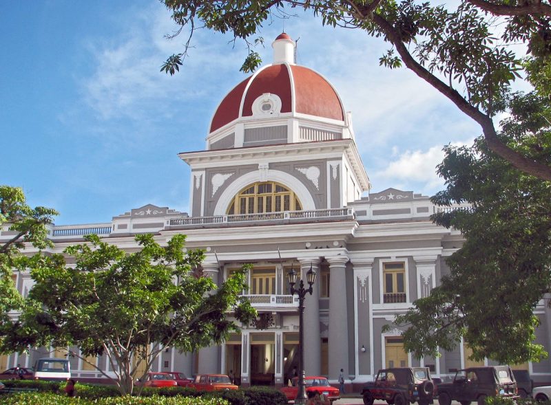 City Hall in Cienfuegos, Cuba, is next to Marti Park.