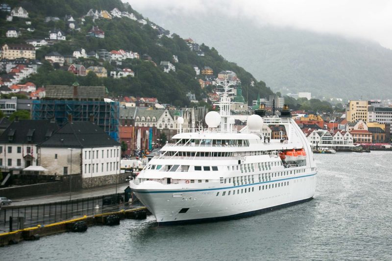 The Windstar Cruises ship Star Breeze docked in Bergen, Norway. 