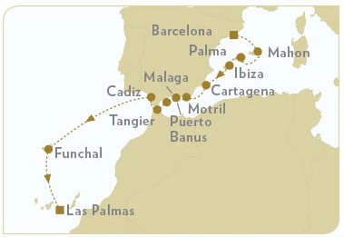 The 14 Night Barcelona to Las Palmas Voyage on Star Flyer.