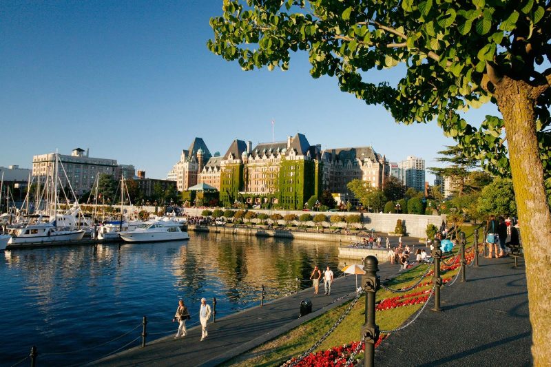 The pretty waterfront along the Inner Harbour in Victoria, British Columbia, which is also the site of Parliament. 