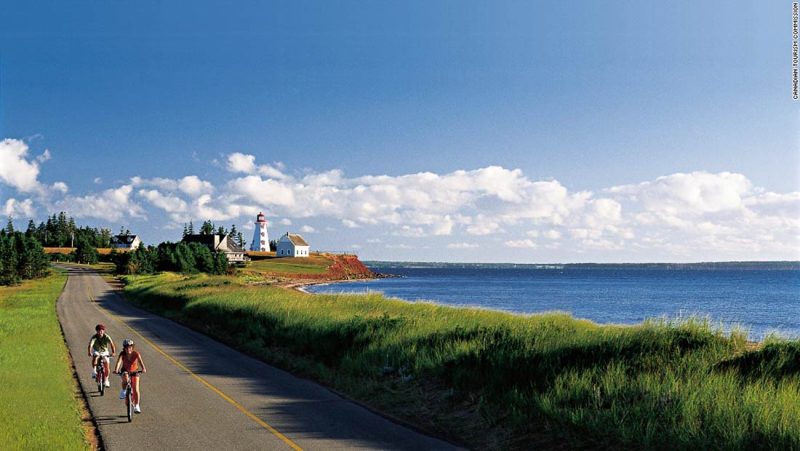 Biking in Panmure Island Provincial Park on Prince Edward Island, Canada.