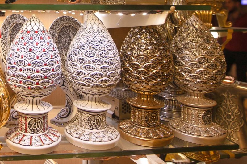 Decorative ornaments in a shop window at the Grand Bazaar in Istanbul.