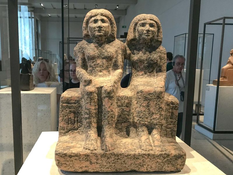 Scribe of the granary Der-sendj and his wife Nefret-ka, circa 2400 B.C. in the Egyptian collection at the Neues Museum in Berlin.
