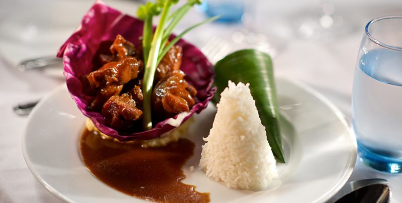 Avalon Siem Reap dining room serves four-course dinners with a choice of appetizers, soups, salads and entrées.