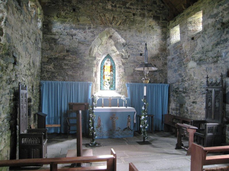 The interior of the 13th century church St Moluag's on the Isle of Lewis in Scotland.
