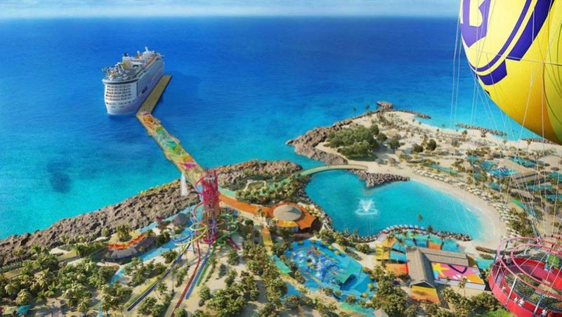 Cruisers take a helium balloon 450 feet above the island on CocoCay.