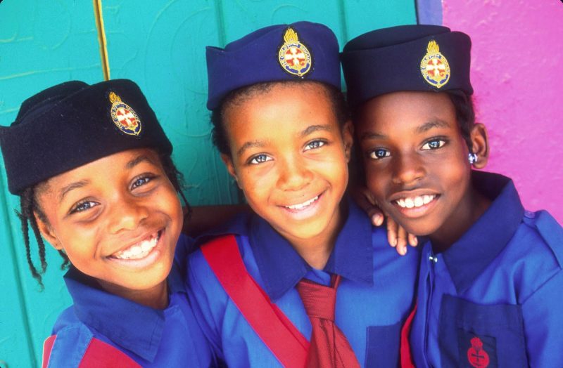 Local girls in school uniforms in the British Virgin Islands.