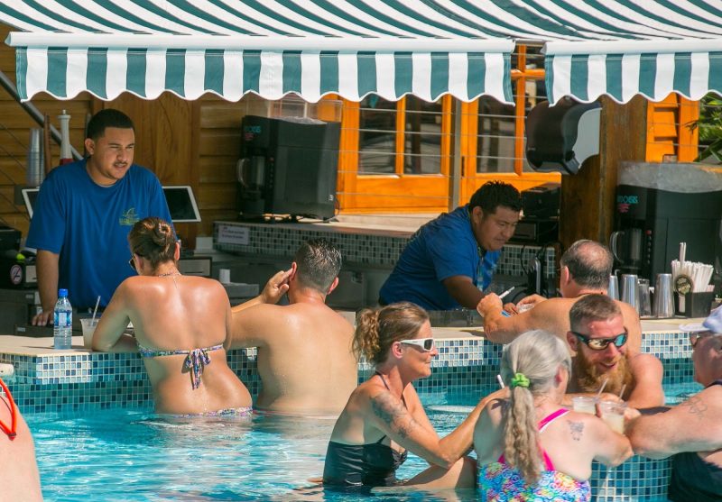 Closeup of the Land Shark Bar at Harvest Caye in Belize.