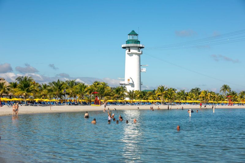 Go ziplining across the beach and water from the Flighthouse at Harvest Caye in Belize.