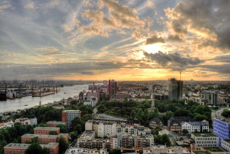 Sunset over Hamburg, Germany.