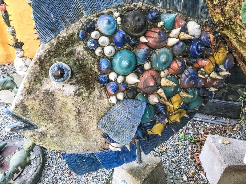 Whimsical ceramics artwork in the sculpture garden at Lange Kunsthåndværk in Aalborg, Denmark.