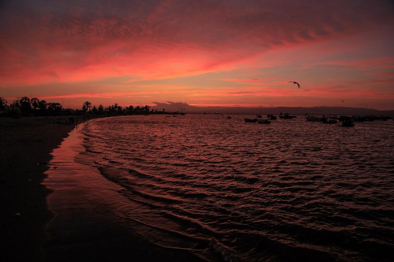 Sunset on Paracas beach in Peru.