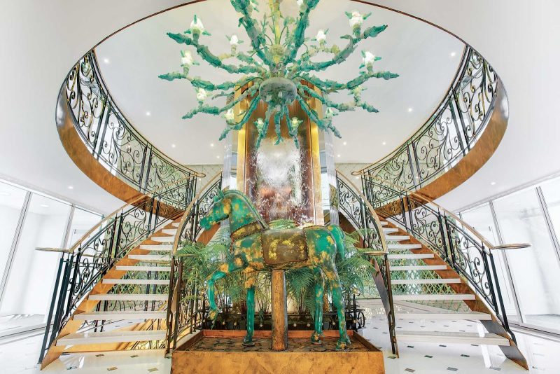 The elegant, light-filled lobby of Uniworld's S.S. Catherine. 